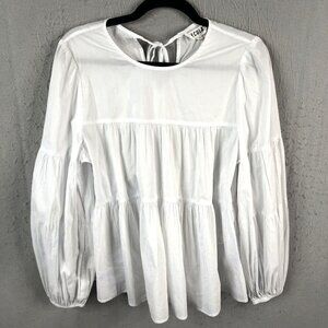 Secular Top Women Medium White Bridgette Layered Babydoll Peasant Italian Poplin